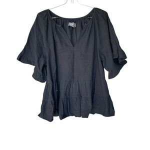 Anthropologie Black Ruffled Blouse Size M
